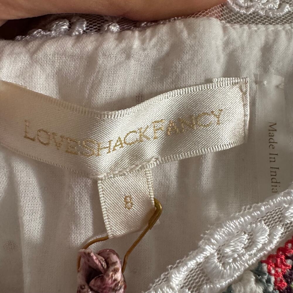 New LoveShackFancy Thressey Mini Dress White Embroidered Floral Ruffled Sz 8 - Picture 8 of 14